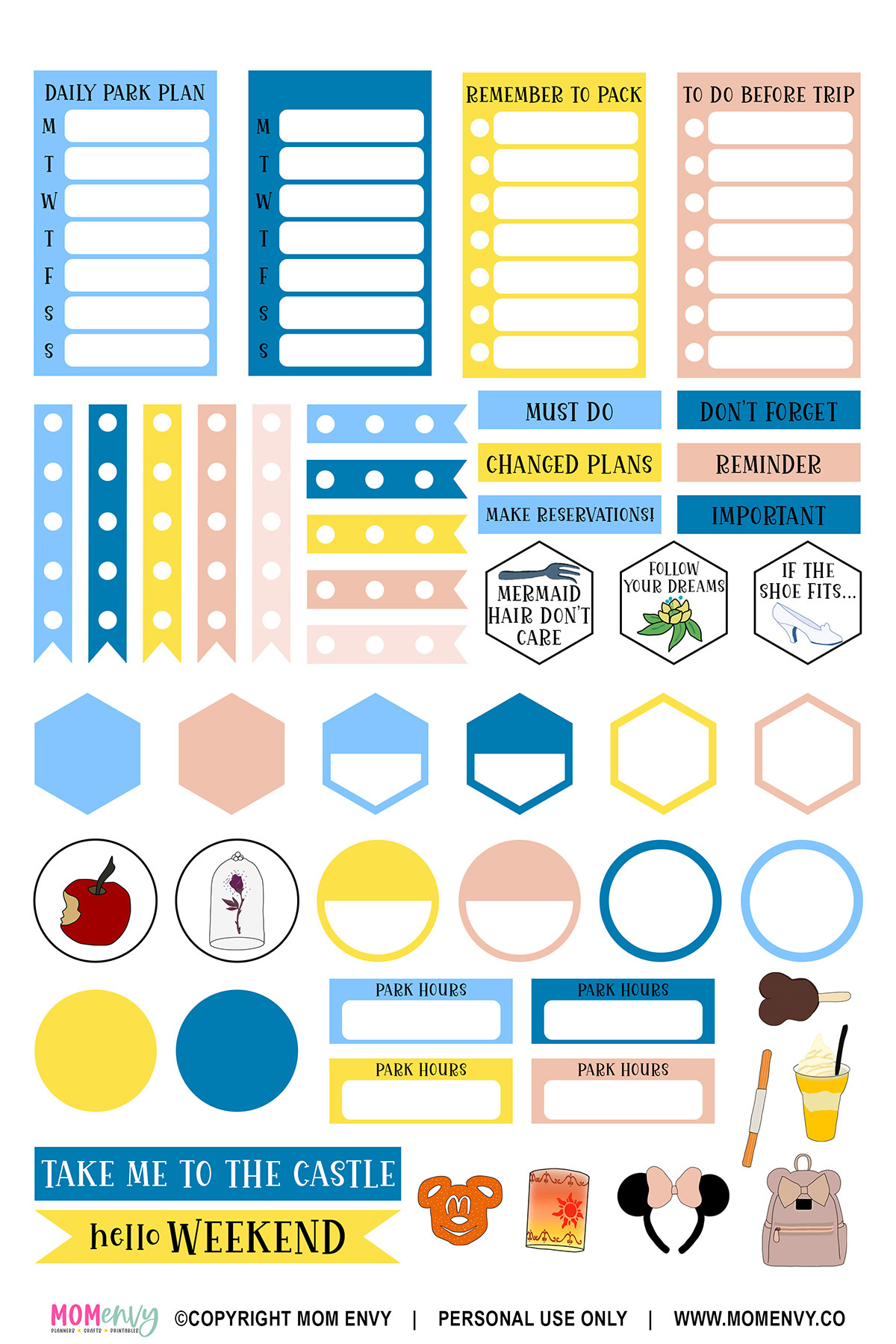 99 Free Theme Park Planner Stickers: Perfect For Disney within Disney Parks Stickers Printable