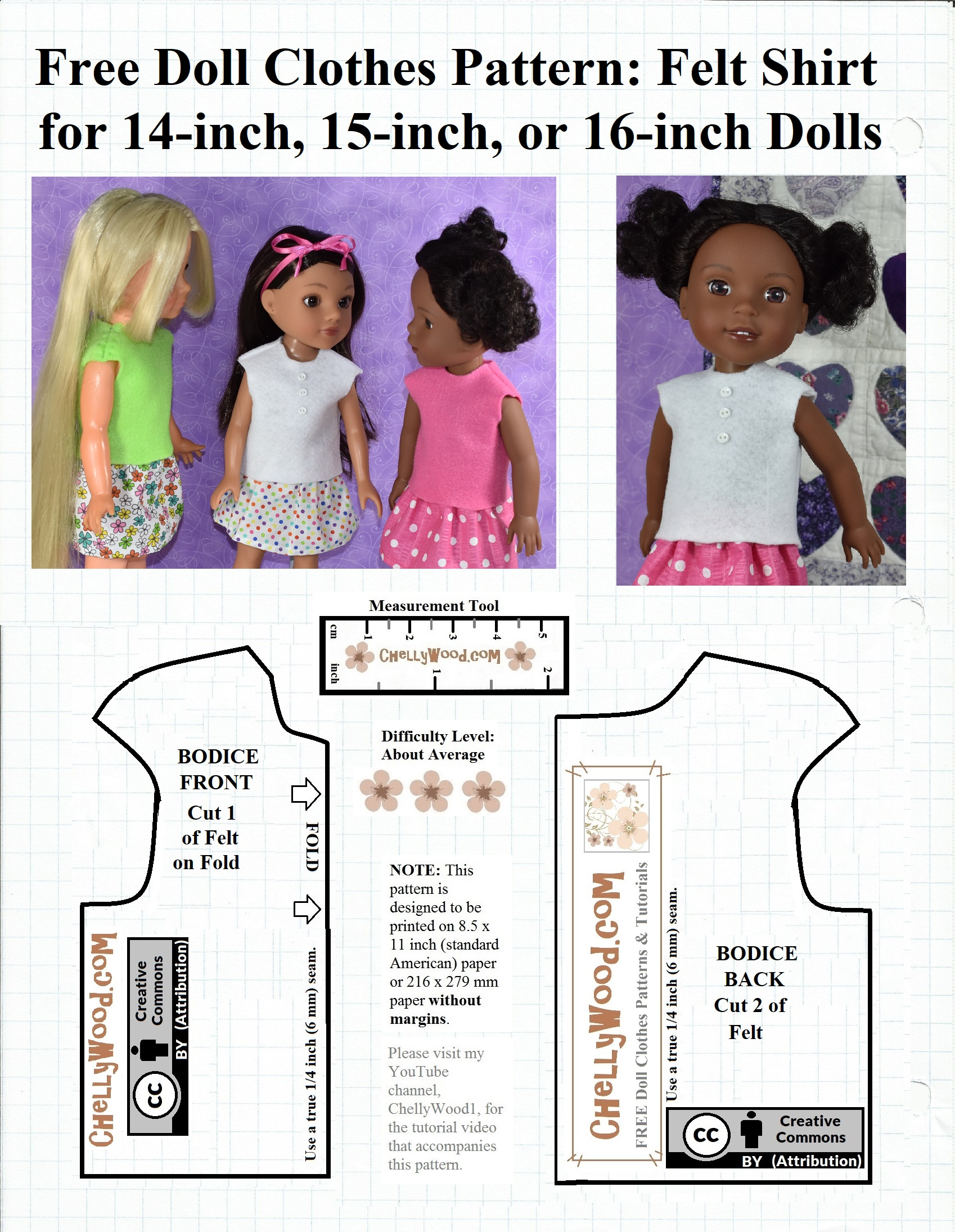 Free #Sewing Pattern For A #Felt Shirt To Fit 14 Inch, 15 Inch inside Free Printable Doll Clothes Patterns Wellie Wishers