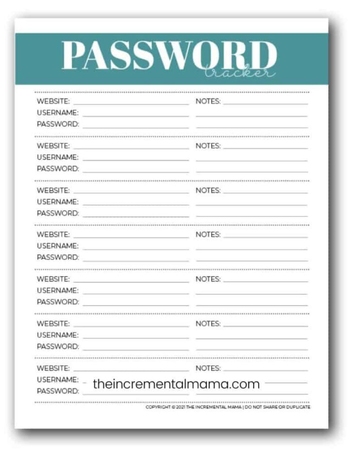 Printable Password Log App Free Download