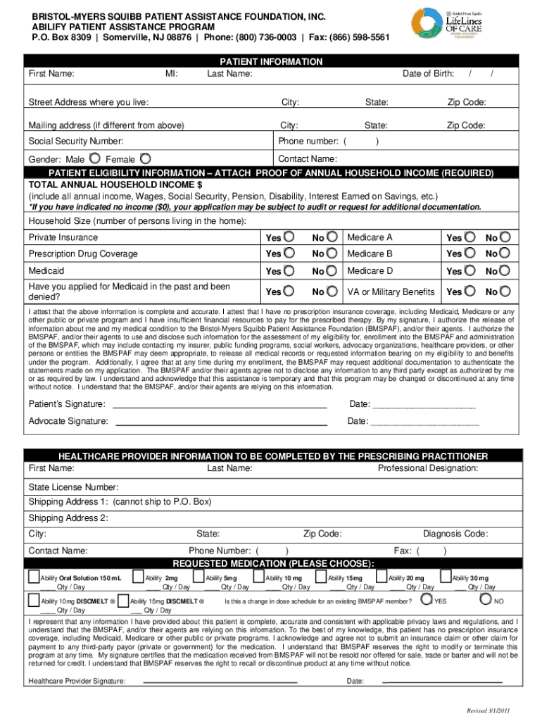 Bristol Myers Squibb Patient Assistance Form Pdf - Fill Online regarding Eliquis 30-Day Free Trial Printable Coupon