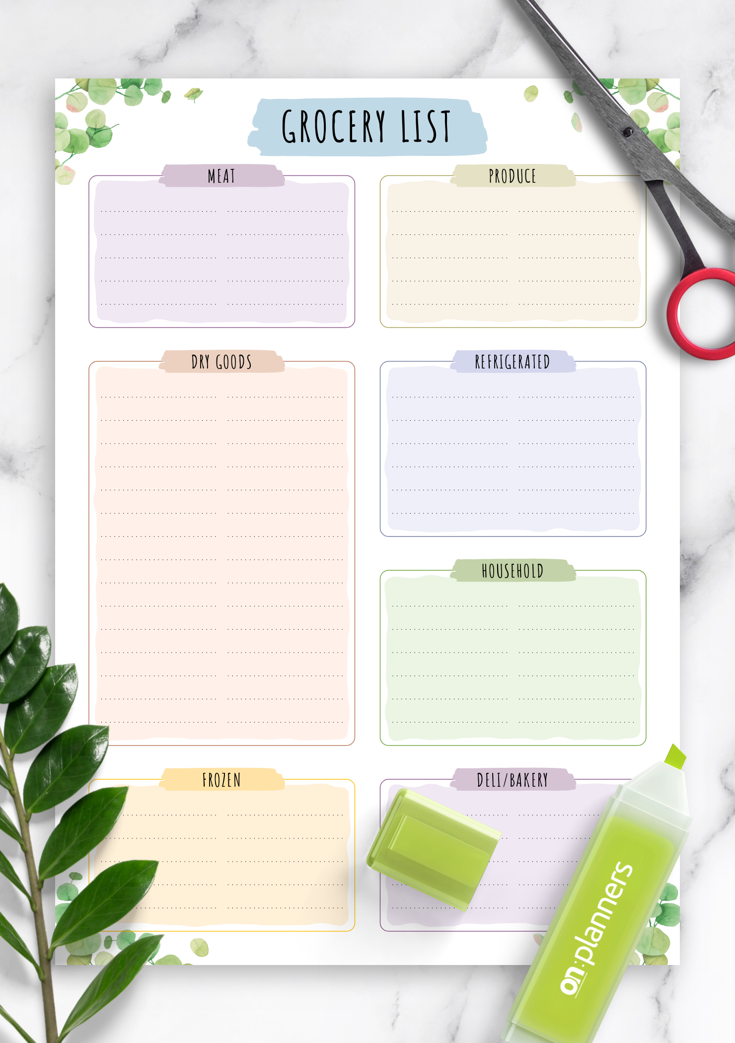 Download Printable Grocery List Template - Floral Style Pdf in Happy Planner Printables Free Mini Size Shopping List