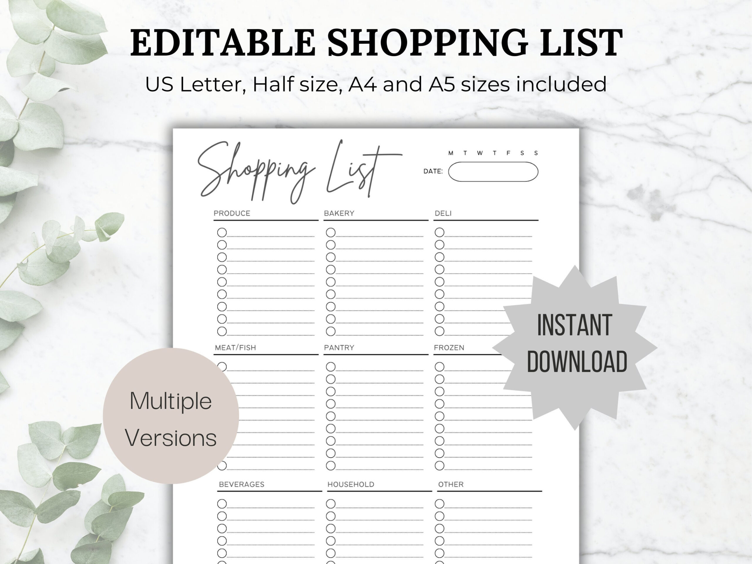 Editable Grocery List Printable Shopping List Printable Grocery in Grocery Checklist Happy Planner Printables Free Mini Size Shopping List