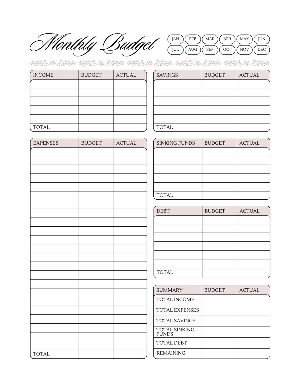 Free And Customizable Budget Templates in Free Printable Budget Worksheets