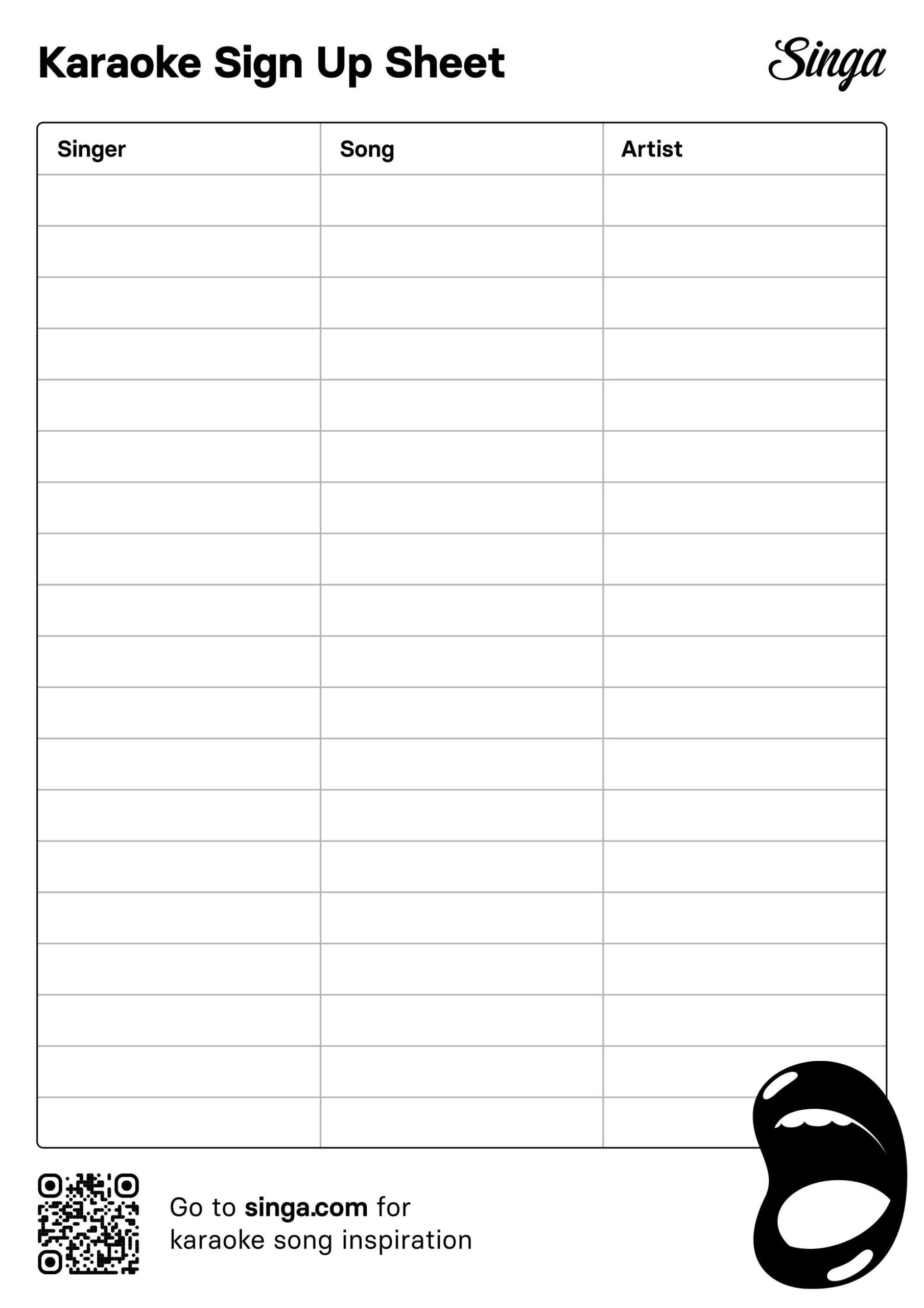 Free Karaoke Sign Up Sheet Template regarding Free Printable Karaoke List Templates