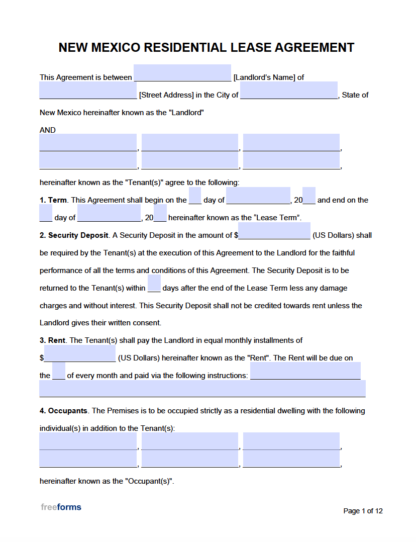 Free New Mexico Rental Lease Agreement Templates | Pdf | Word inside Free Printable Rental Lease