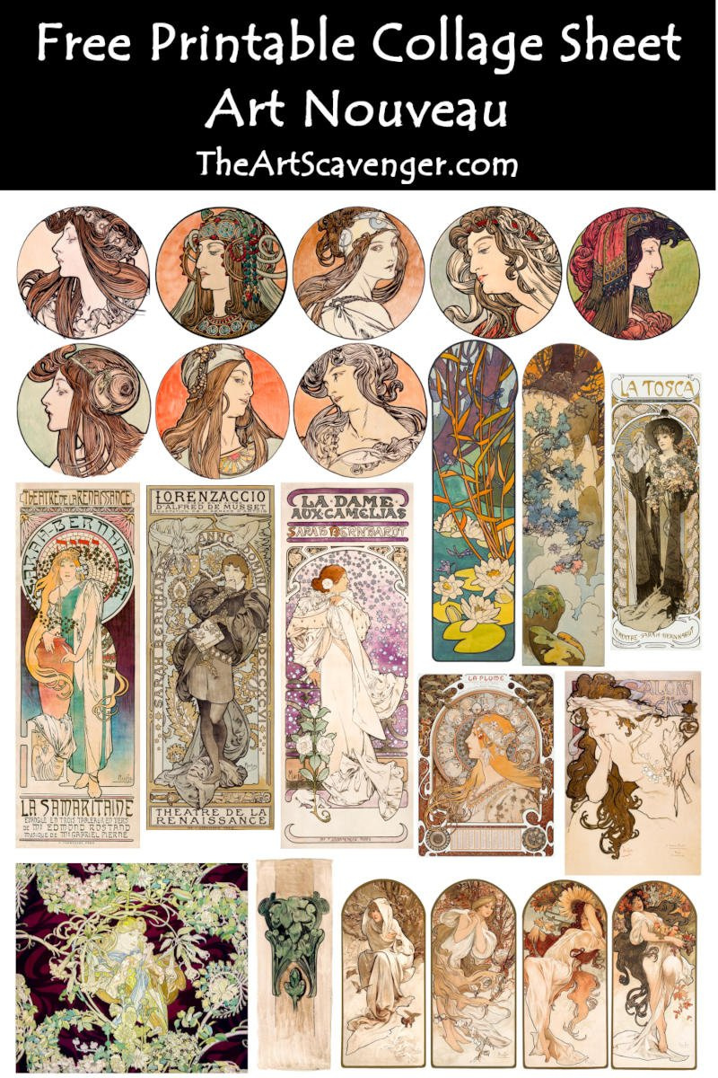 Free Printable Art Nouveau Collage Sheets — The Art Scavenger regarding Alphonso Mucha Free Downloads Prints Printable Free