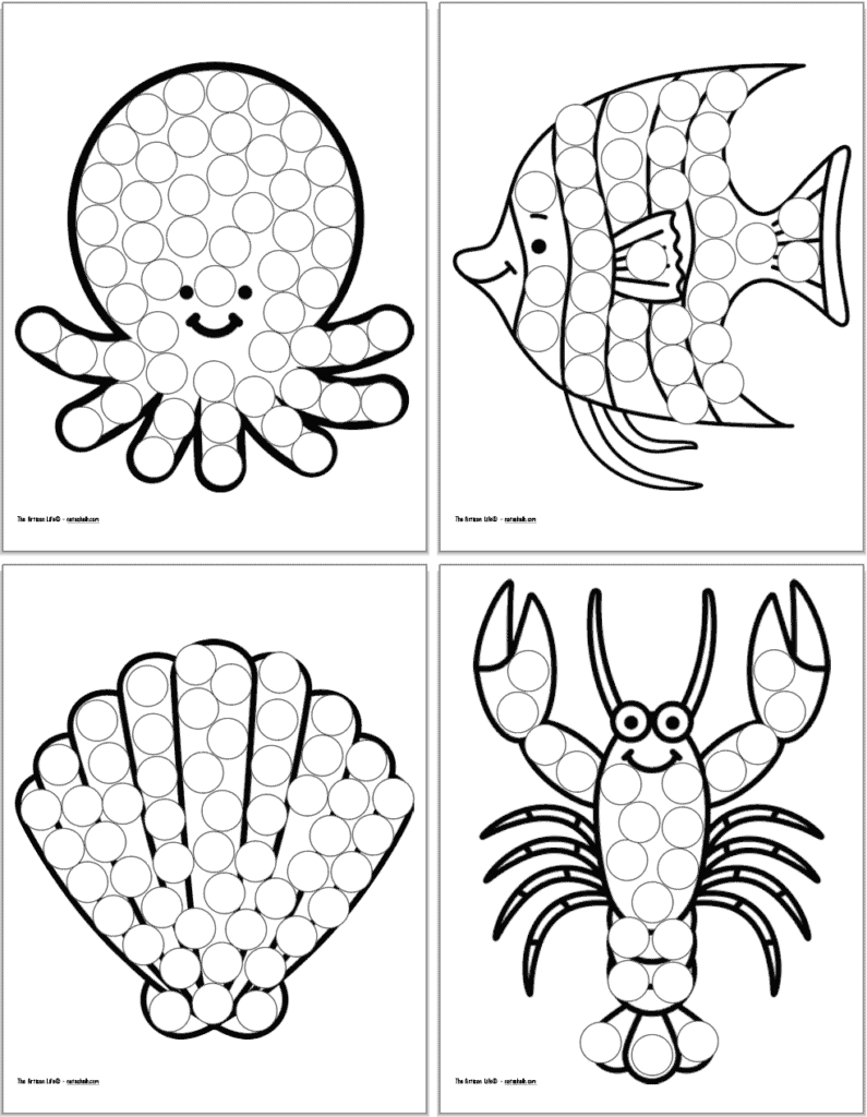 Free Printable Ocean Animals Dot It Marker Pages - The Artisan Life with Ocean Do A Dot Printables Free