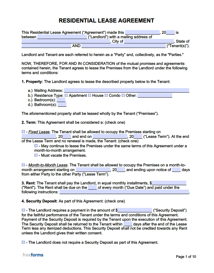 Free Rental / Lease Agreement Templates | Pdf | Word in Basic Rental Agreement Free Printable