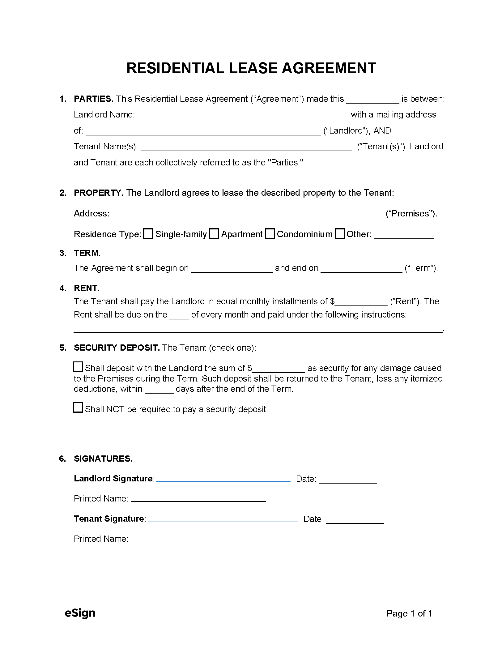 Free Simple (1-Page) Lease Agreement Template | Pdf | Word inside Free Printable Rental Agreement