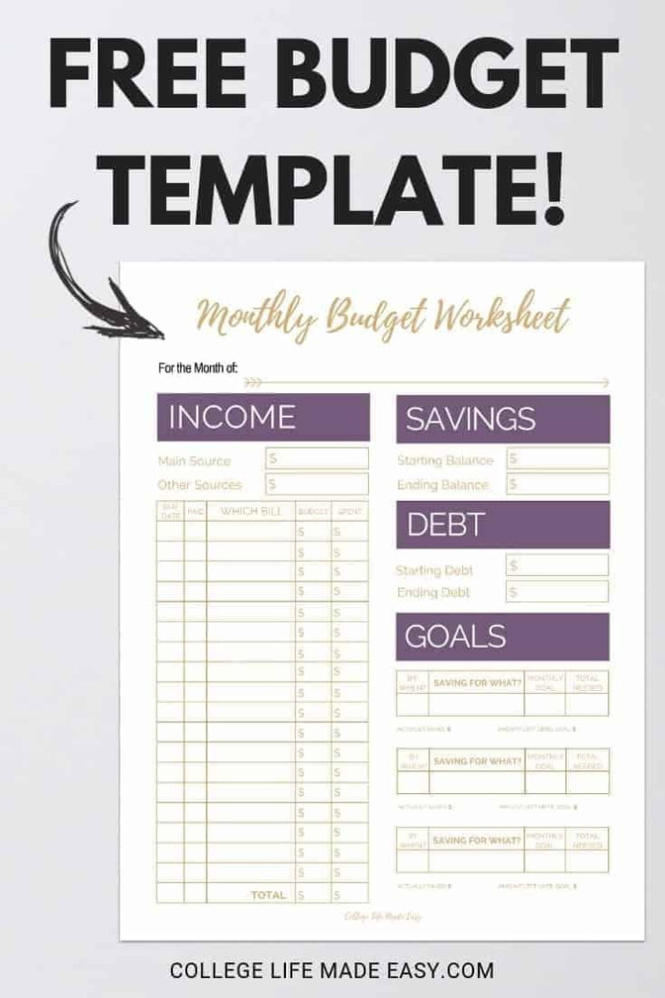 Single Person Free Printable Monthly Budget Worksheet