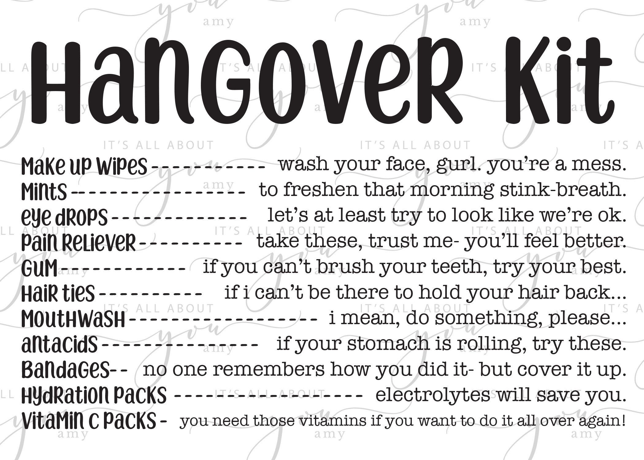 Hangover Kit Printable Download, Pdf Jpg Png Digital Files Only inside Bachelorette Survival Free Printable Hangover Survival Kit Printables