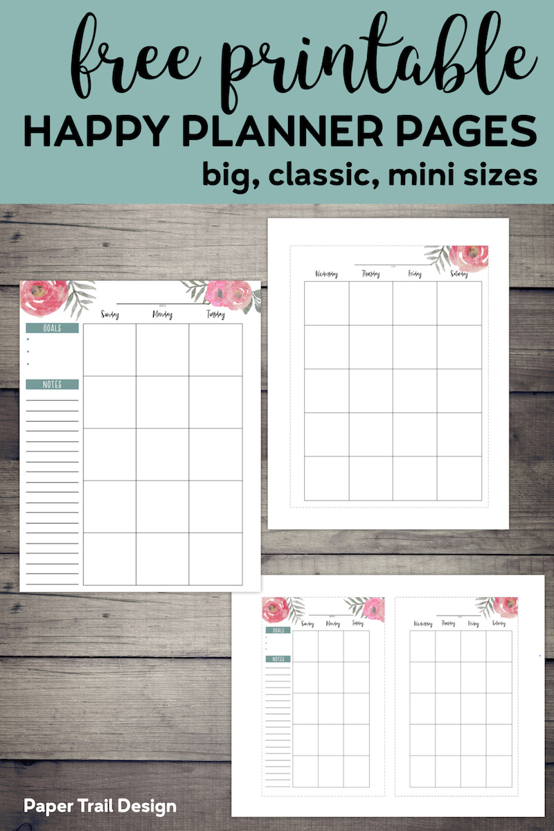 Happy Planner Free Printable Pages - Floral - Paper Trail Design inside Happy Planner Printables Free Mini Size