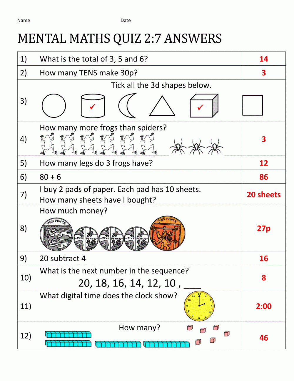 Maths For 7 Year Olds Worksheets for Free Printable 7 Years Old Maths Worksheet