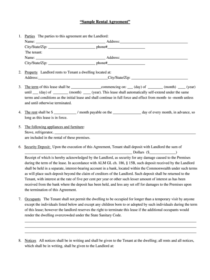 Basic Rental Agreement Free Printable