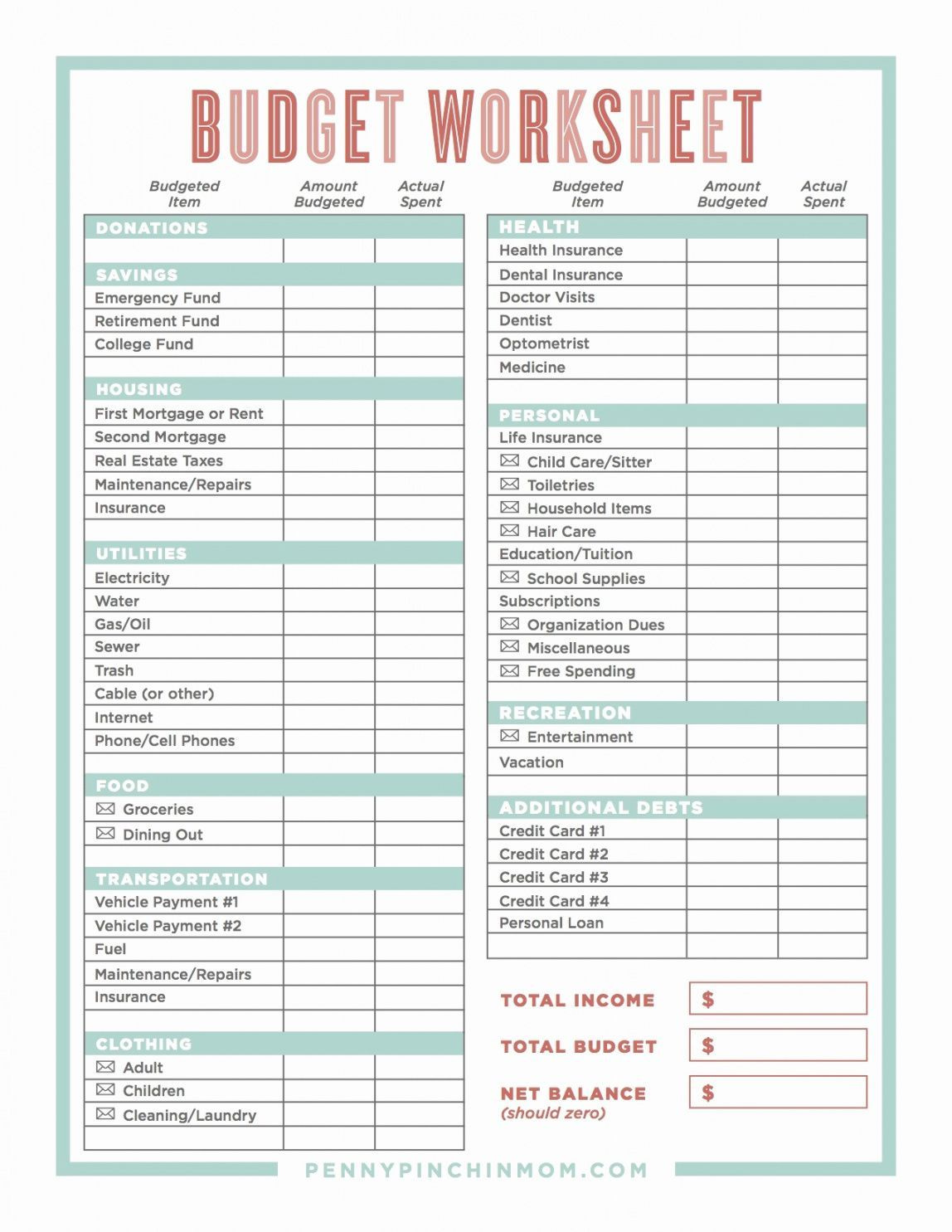 Single Person Budget Template pertaining to Single Person Free Printable Monthly Budget Worksheet