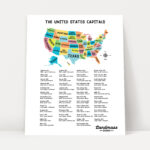 18X24 United States Map With Capitals For Kids Educational Inside Map With States And Capitals Printable