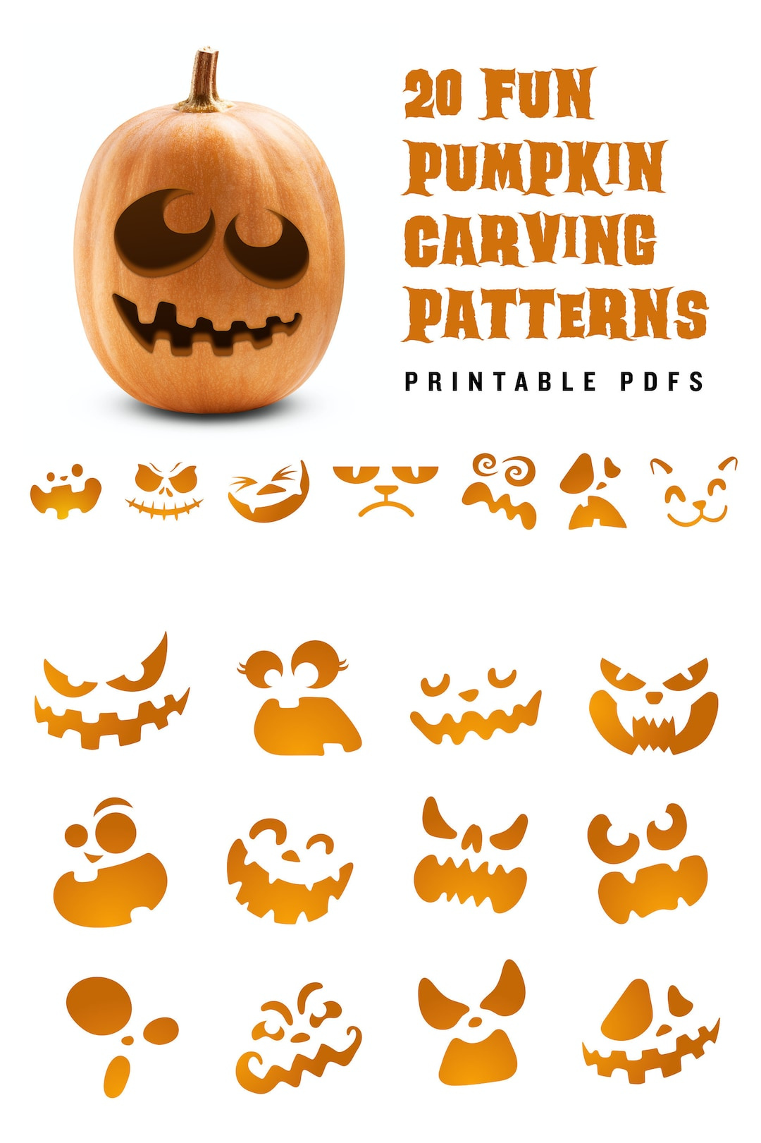 20 Printable Jack-O-Lantern Pumpkin Carving Patterns For Halloween // Simple Patterns That Can Make Anyone Look Like A Pro - Etsy Sweden throughout Printable Jack O Lantern Stencils