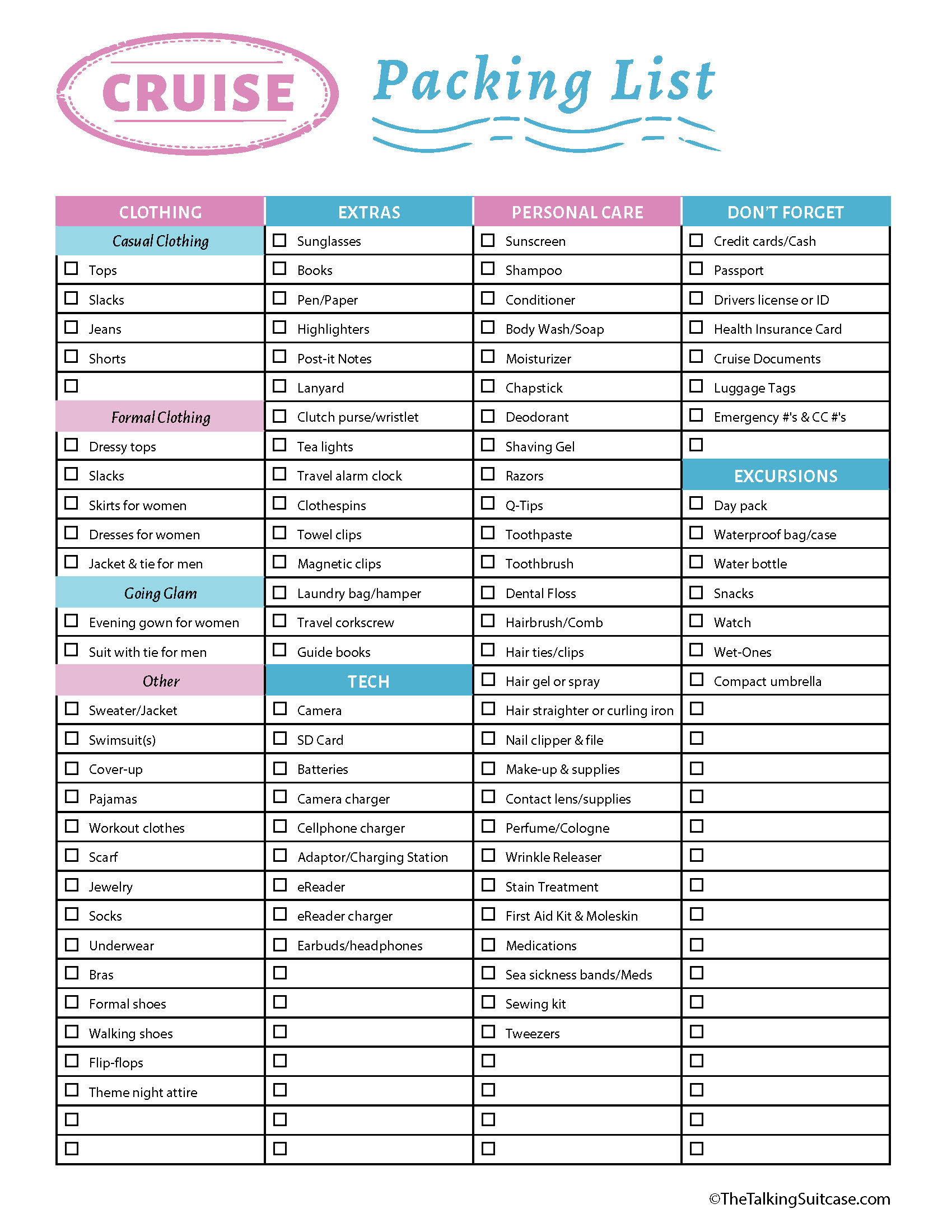 20 Things To Pack For A Cruise: Plus Printable Packing List For Cruise within Cruise Packing Checklist Printable