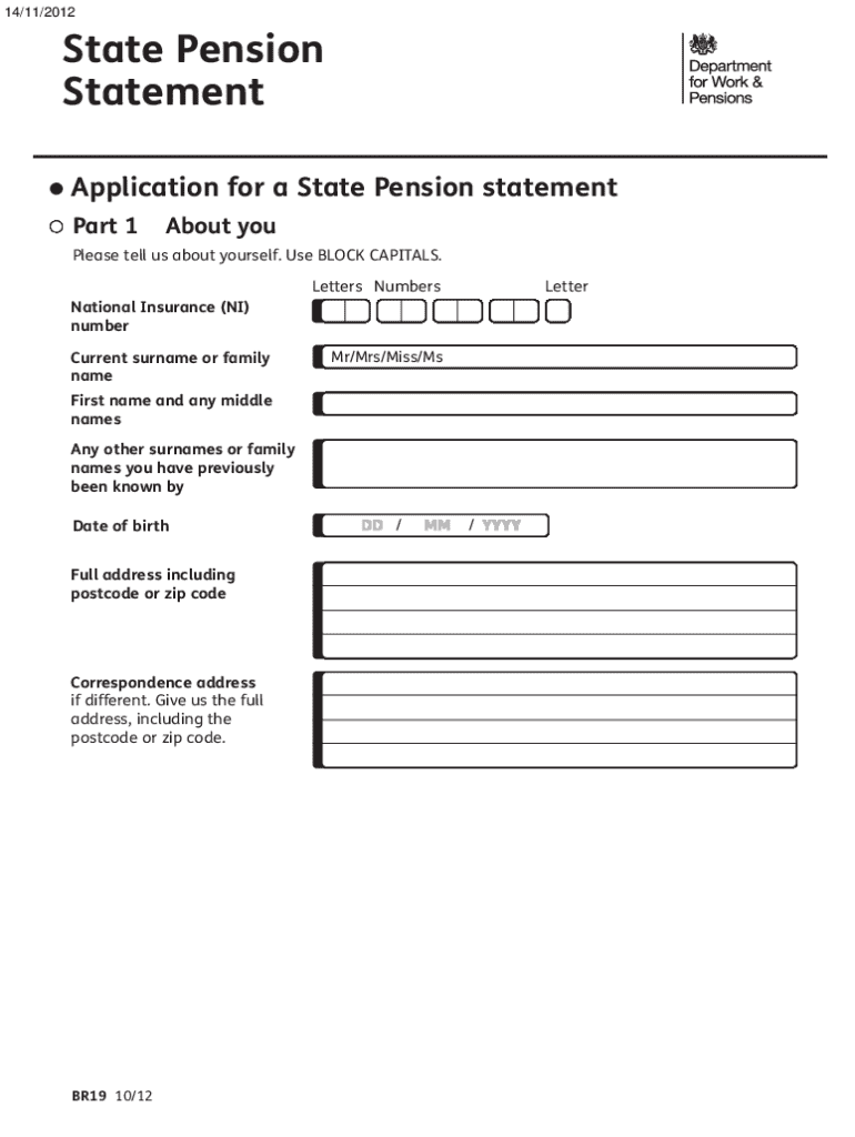 2012 Form Uk Br19 Fill Online, Printable, Fillable, Blank - Pdffiller in Uk Printable State Pension Form