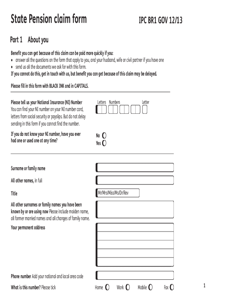 2013-2024 Form Uk Ipc Br1 Gov Fill Online, Printable, Fillable for Uk Printable Pension Form