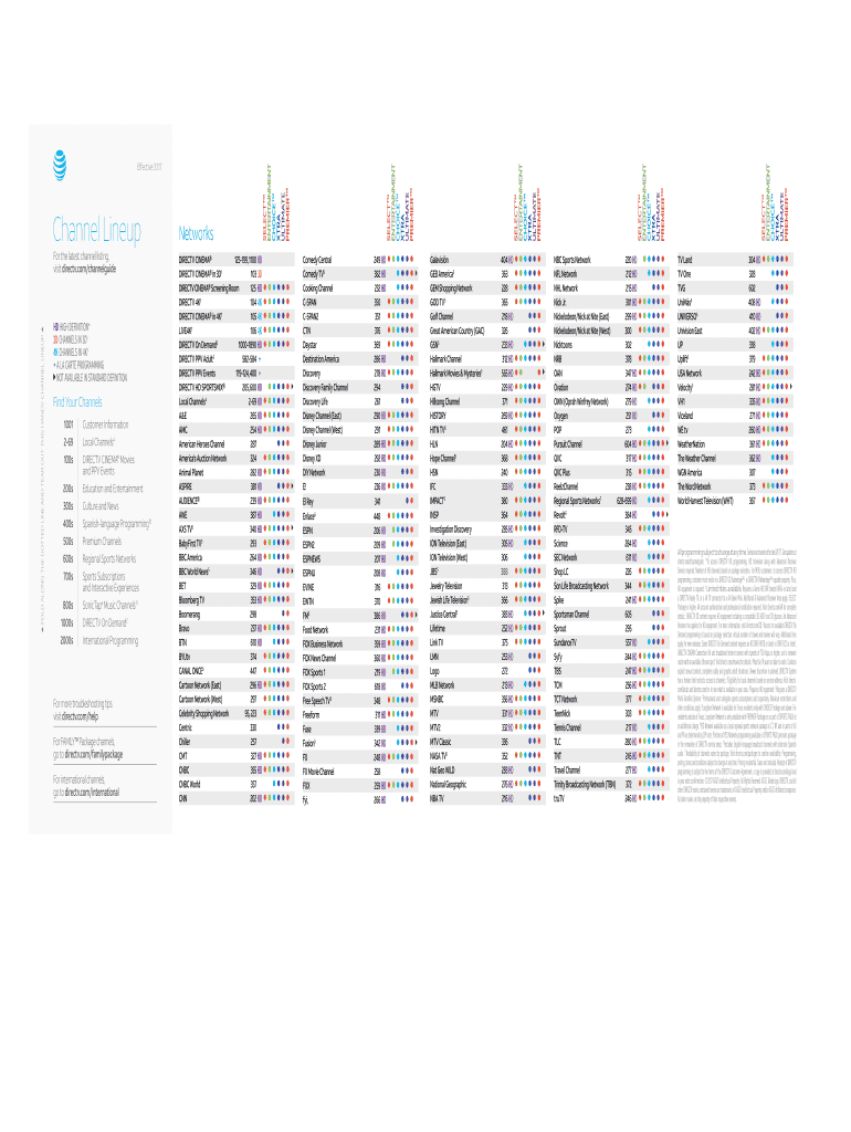 2017-2024 Form Directv Channel Lineup Fill Online, Printable with Spectrum Channels List 2024 Printable List