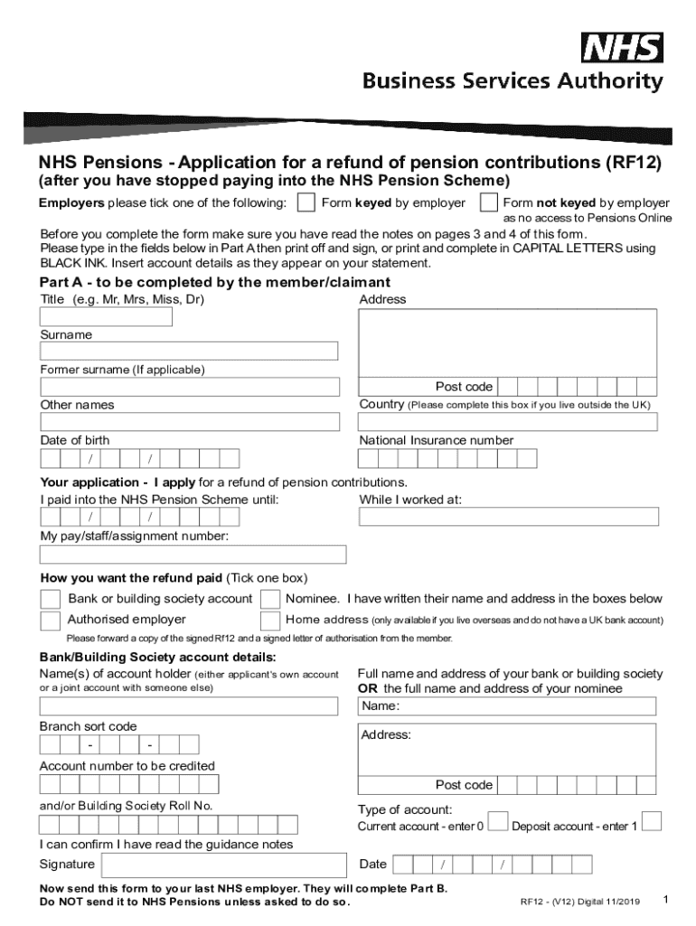 2019-2024 Form Uk Nhs Rf12 Fill Online, Printable, Fillable, Blank intended for Uk Printable Pension Form