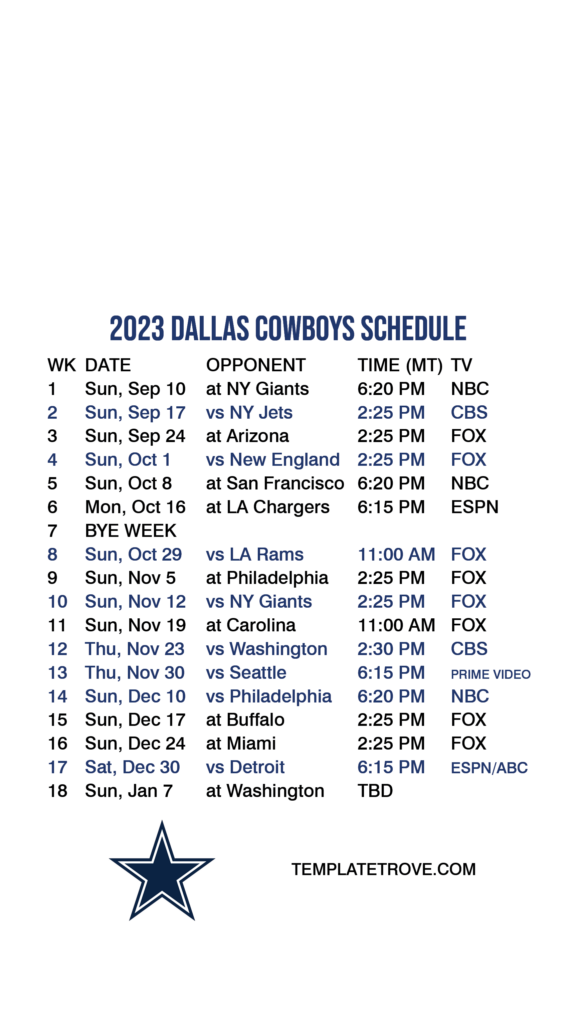 Dallas Cowboys Schedule 2024 Printable | FREE Printables