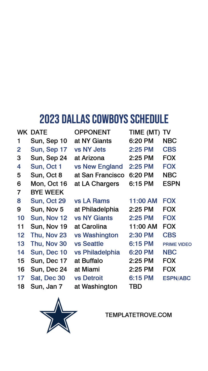 Dallas Cowboys Schedule 2024 Printable