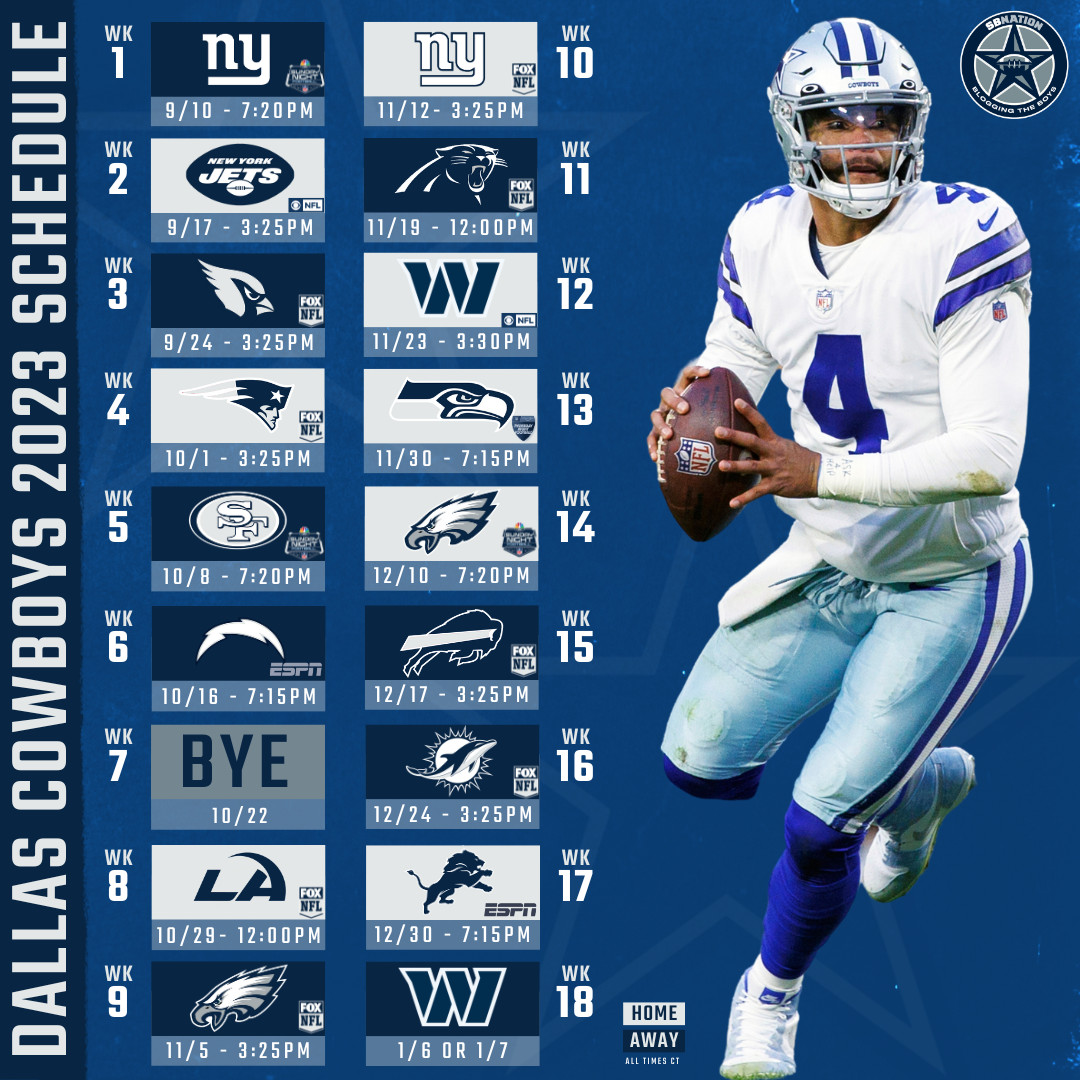 2023 Dallas Cowboys Schedule: All 17 Games With Times, Broadcast with regard to Dallas Cowboys Schedule Printable