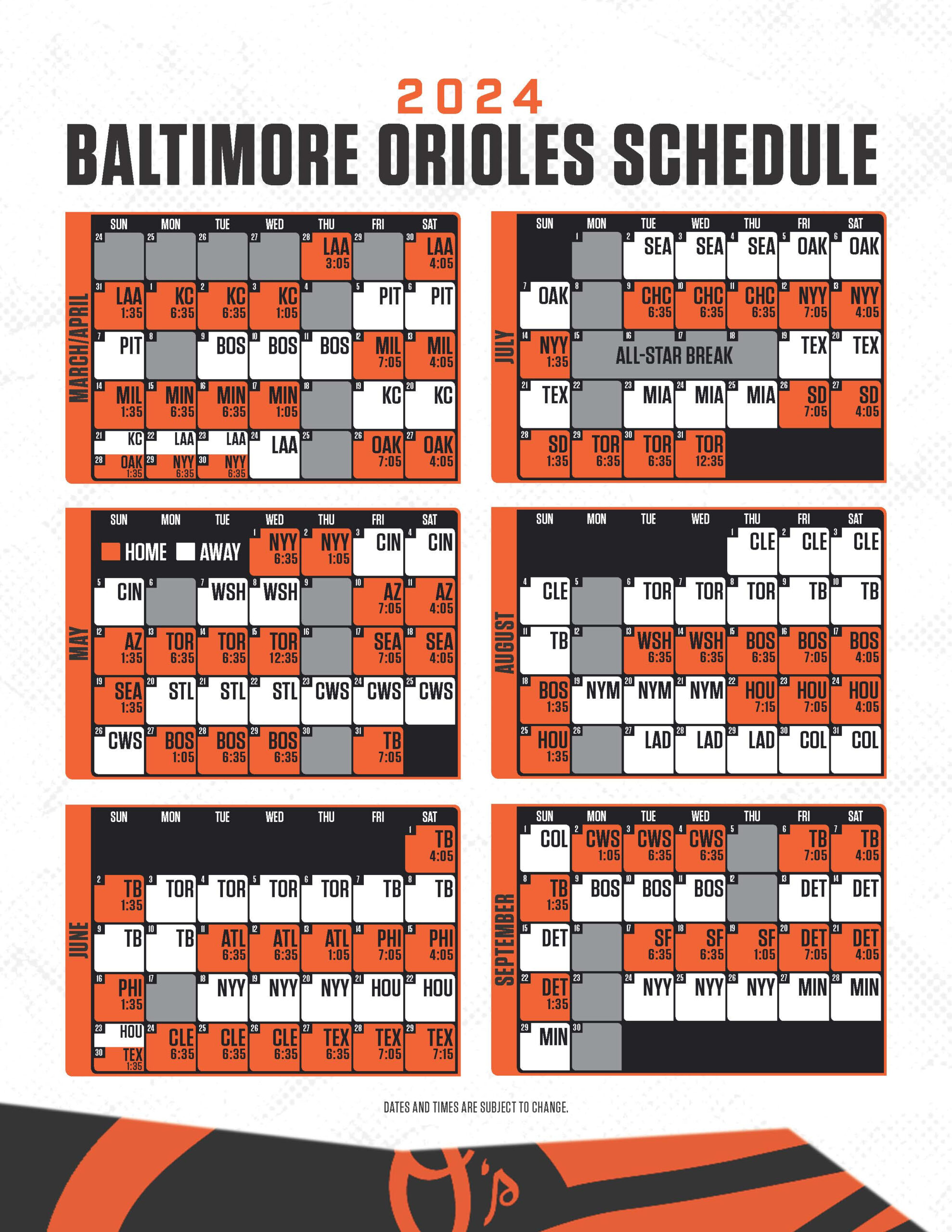 2024 Baltimore Orioles Printable Schedule | Maryland Stadium Authority for Orioles Schedule 2024 Printable