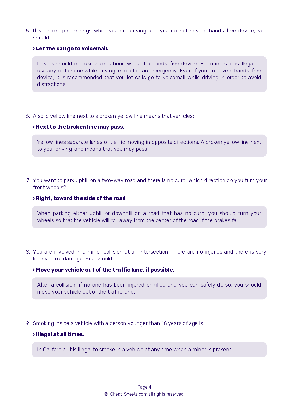 2024 California Dmv Permit Test Cheat Sheet. 99% Pass Rate! inside Printable Dmv Practice Test With Answers