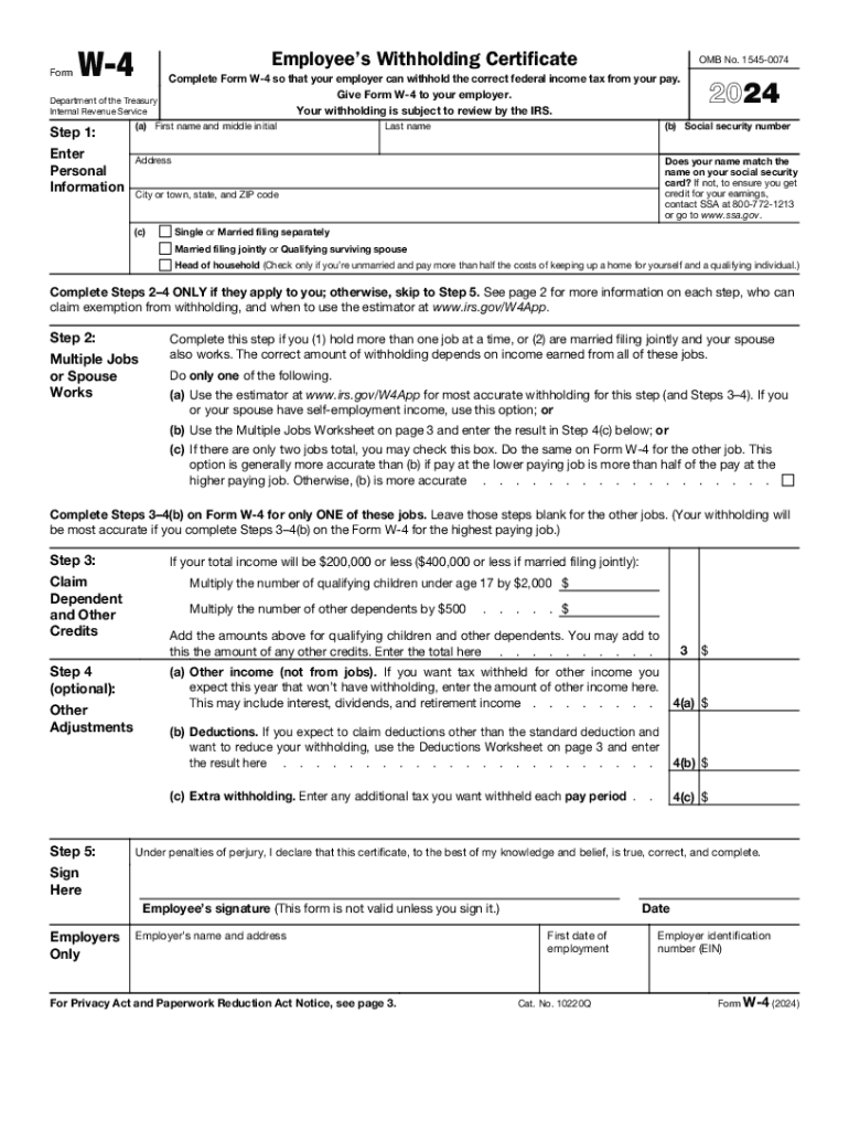 2024 Form Irs W-4 Fill Online, Printable, Fillable, Blank - Pdffiller with Printable W 4 Form