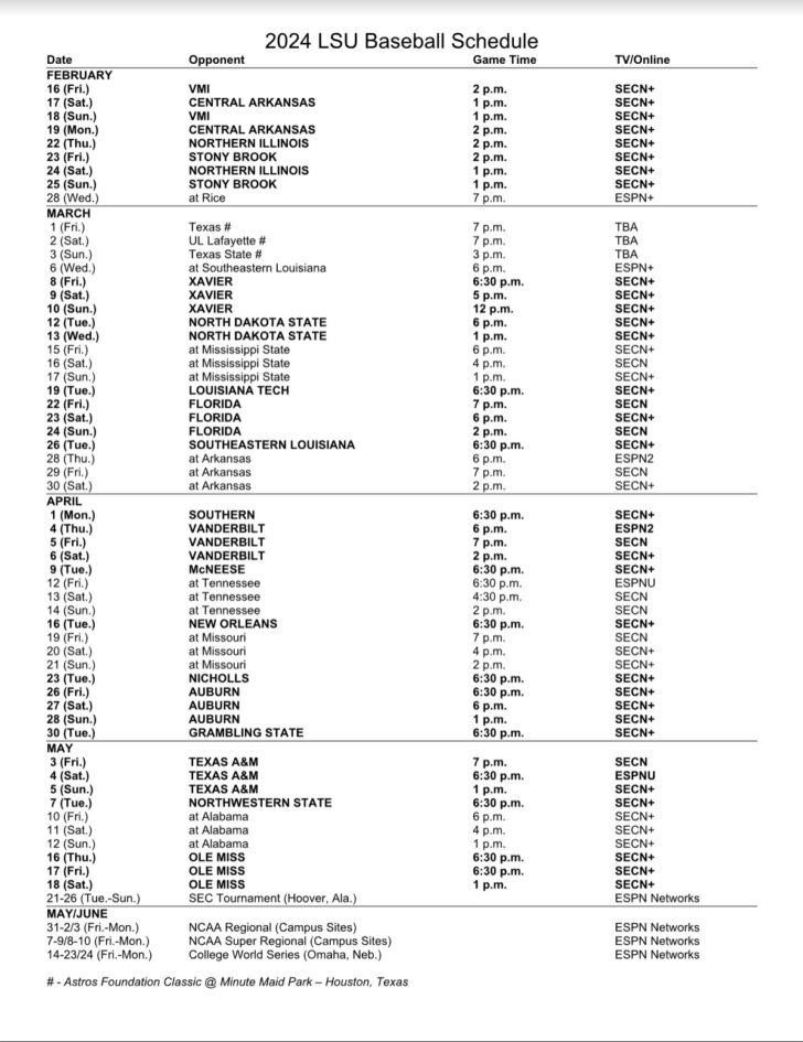 Lsu Baseball Schedule 2024 Printable