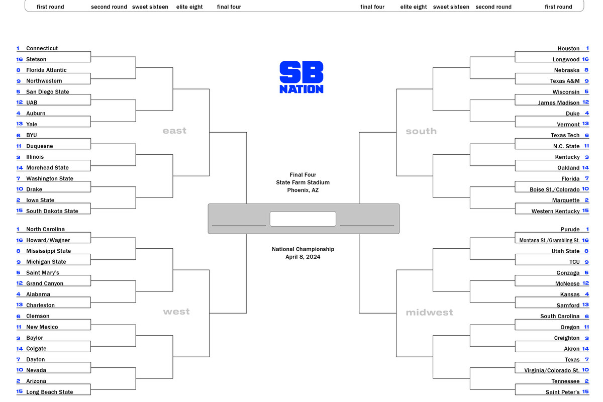 2024 Ncaa Printable Bracket, Schedule For March Madness - Sbnation in NCAA Baseball Bracket 2024 Printable