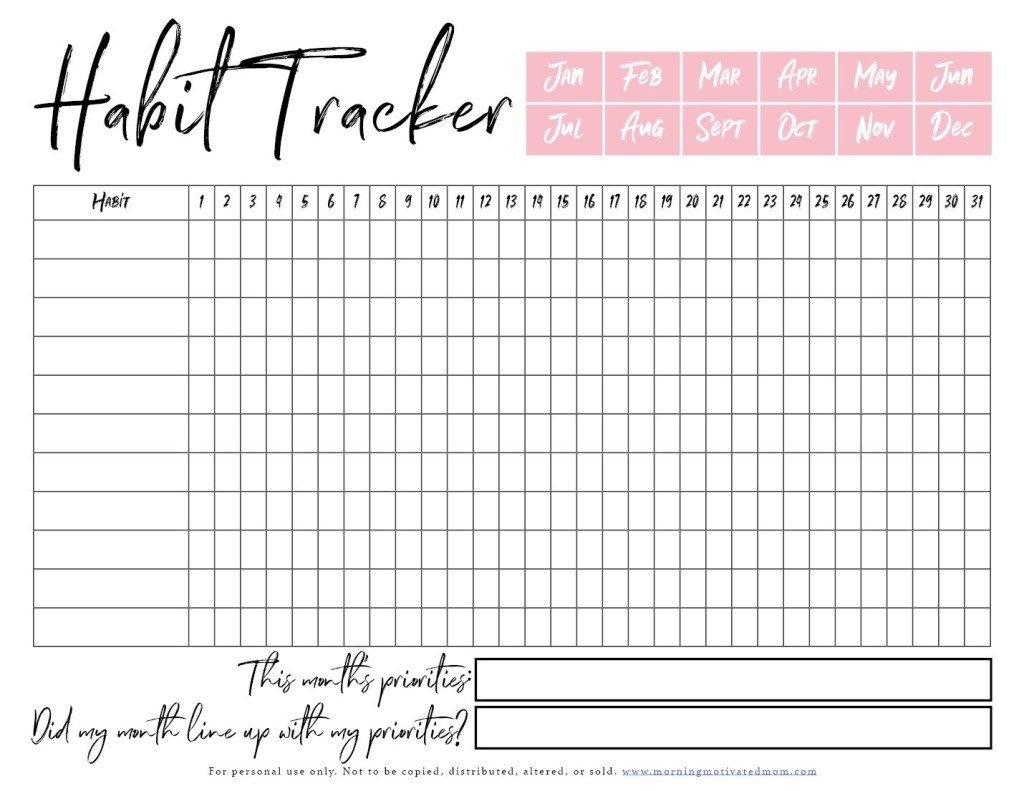 21 Free Printable Habit Trackers ⋆ The Petite Planner in Free Habit Tracker Printable