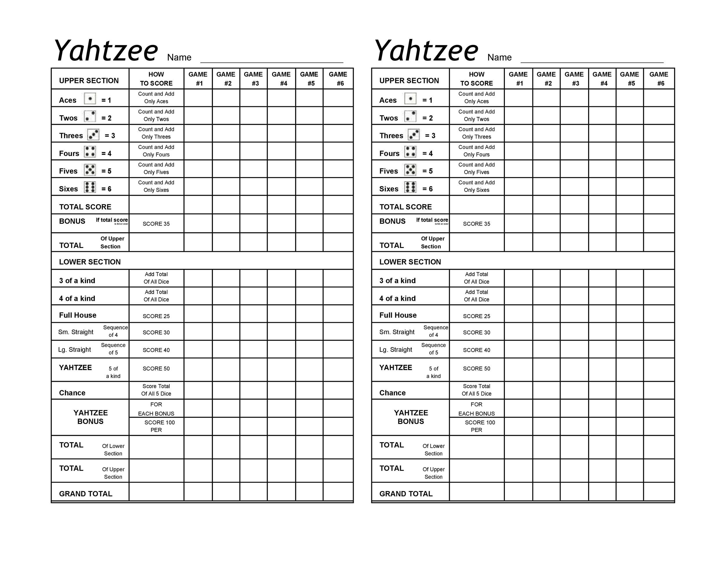 28 Printable Yahtzee Score Sheets &amp;amp; Cards (101% Free) ᐅ Templatelab for Yahtzee Printable Score Cards