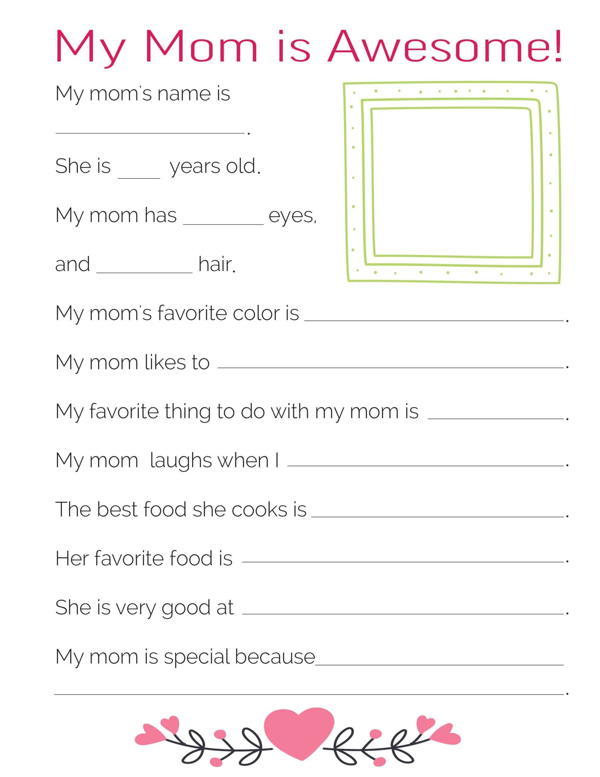 3 Free &amp;quot;All About My Mom&amp;quot; Printables throughout All About My Mom Printable