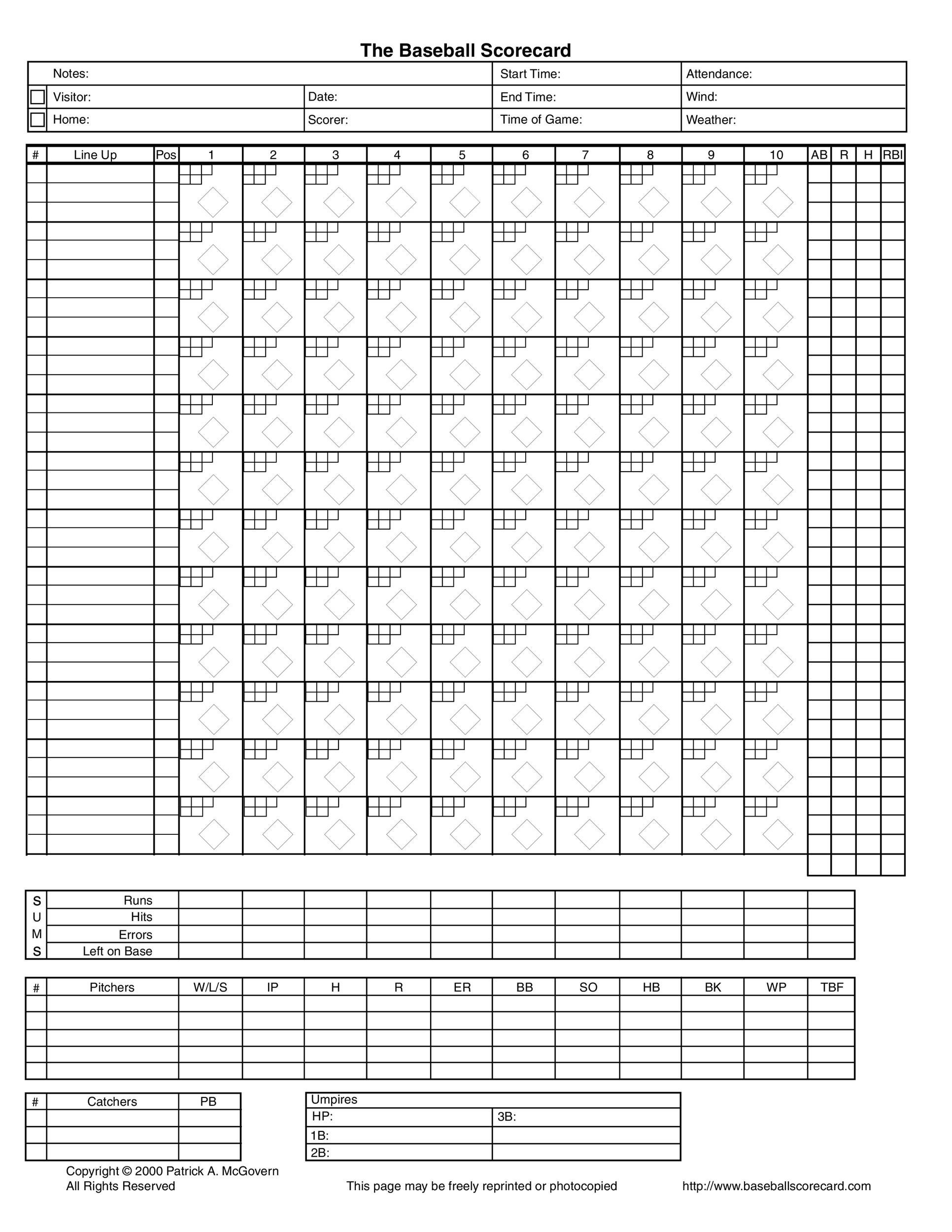 30+ Printable Baseball Scoresheet / Scorecard Templates ᐅ Templatelab in Baseball Scoring Sheet Printable