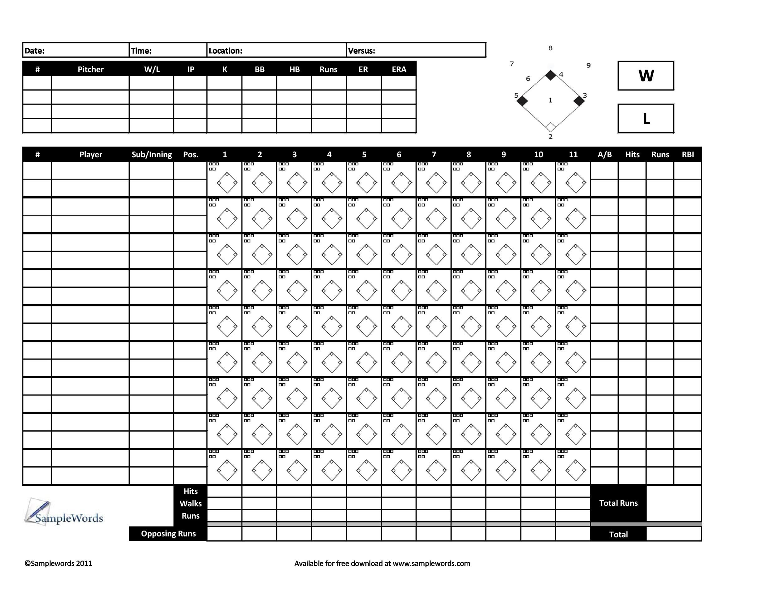 30+ Printable Baseball Scoresheet / Scorecard Templates ᐅ Templatelab inside 9 Inning Baseball Game Printable