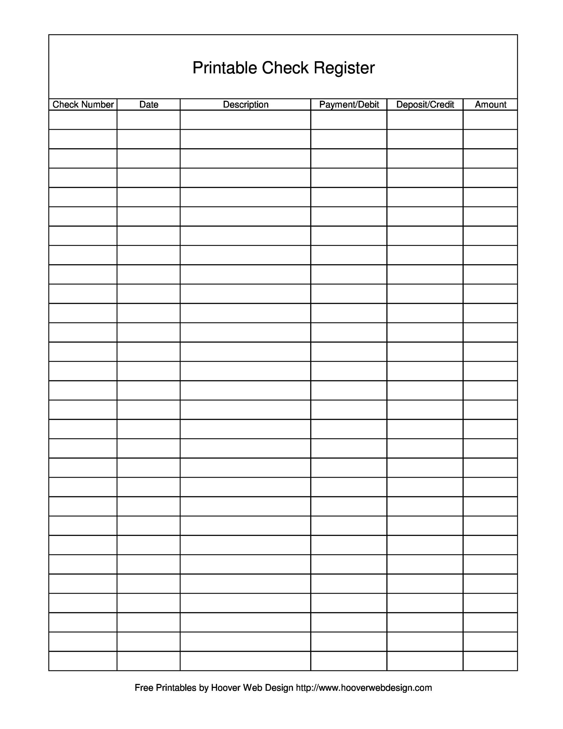 39 Checkbook Register Templates [100% Free, Printable] ᐅ Templatelab for Free Check Register Printable