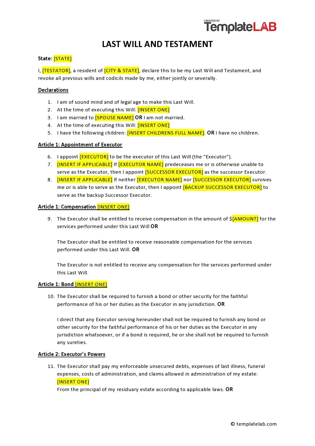 39 Last Will And Testament Forms &amp;amp; Templates ᐅ Templatelab within Free Printable Will And Testament