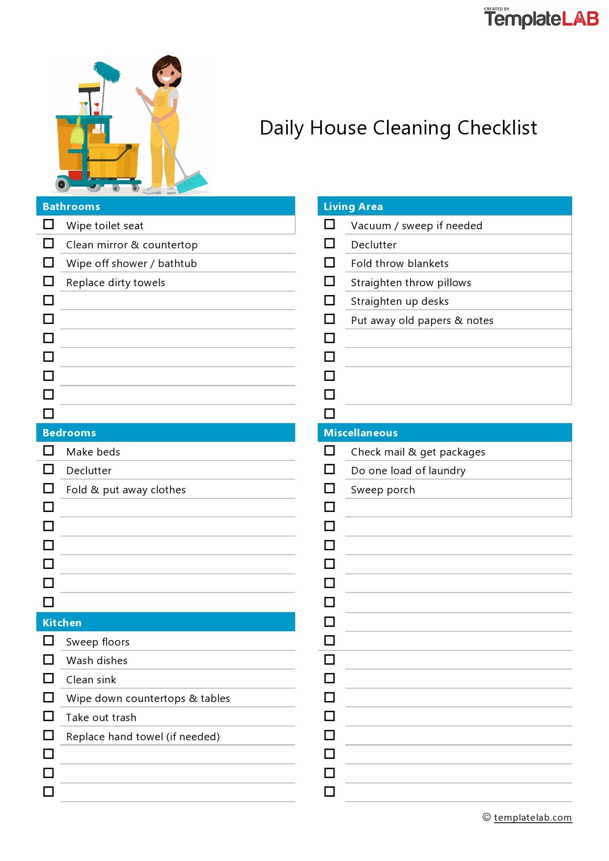 40 Printable House Cleaning Checklist Templates ᐅ Templatelab throughout Printable House Cleaning Checklist