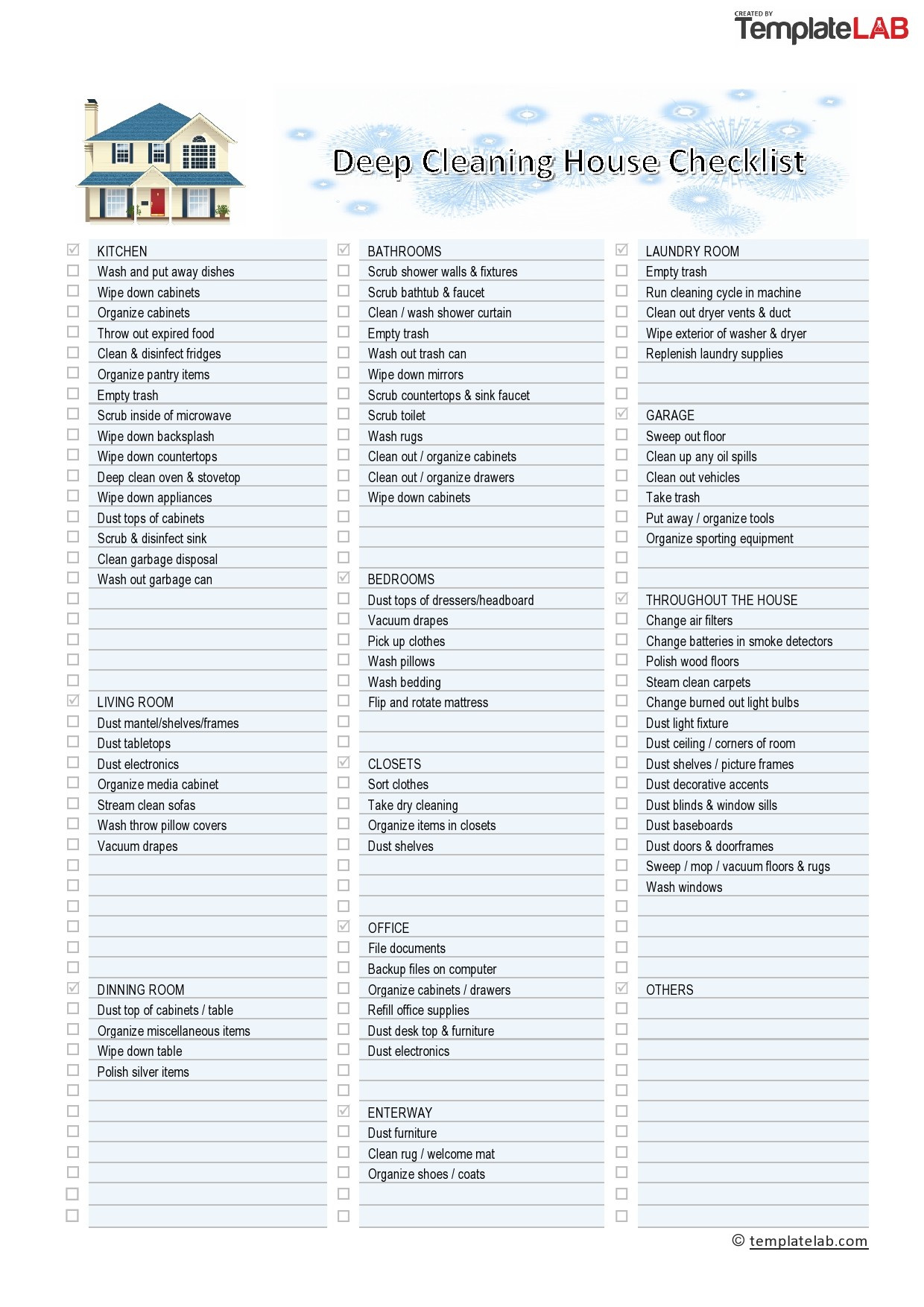 40 Printable House Cleaning Checklist Templates ᐅ Templatelab within Home Cleaning Checklist Printable