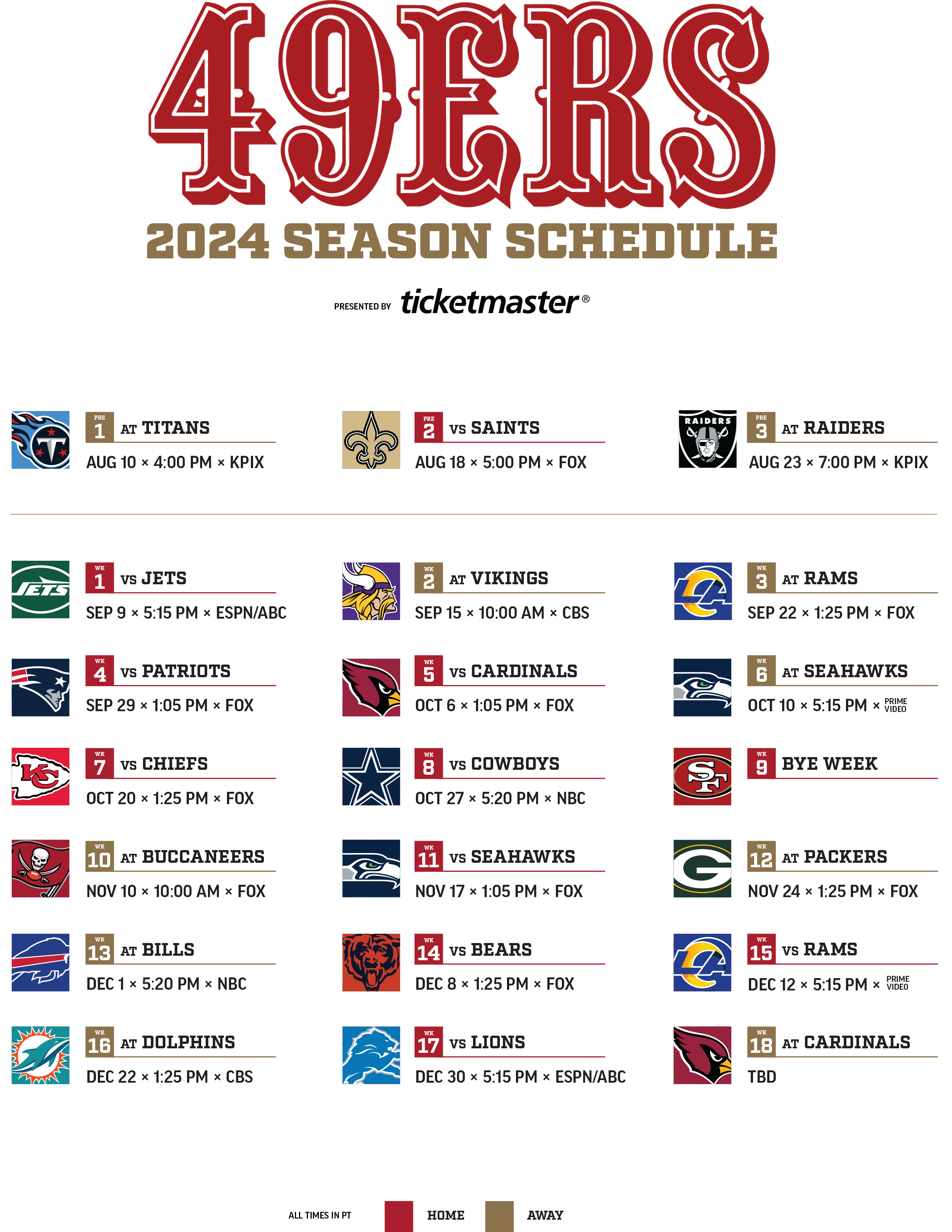 49Ers Schedule | San Francisco 49Ers – 49Ers for Printable NFL Schedule 2024