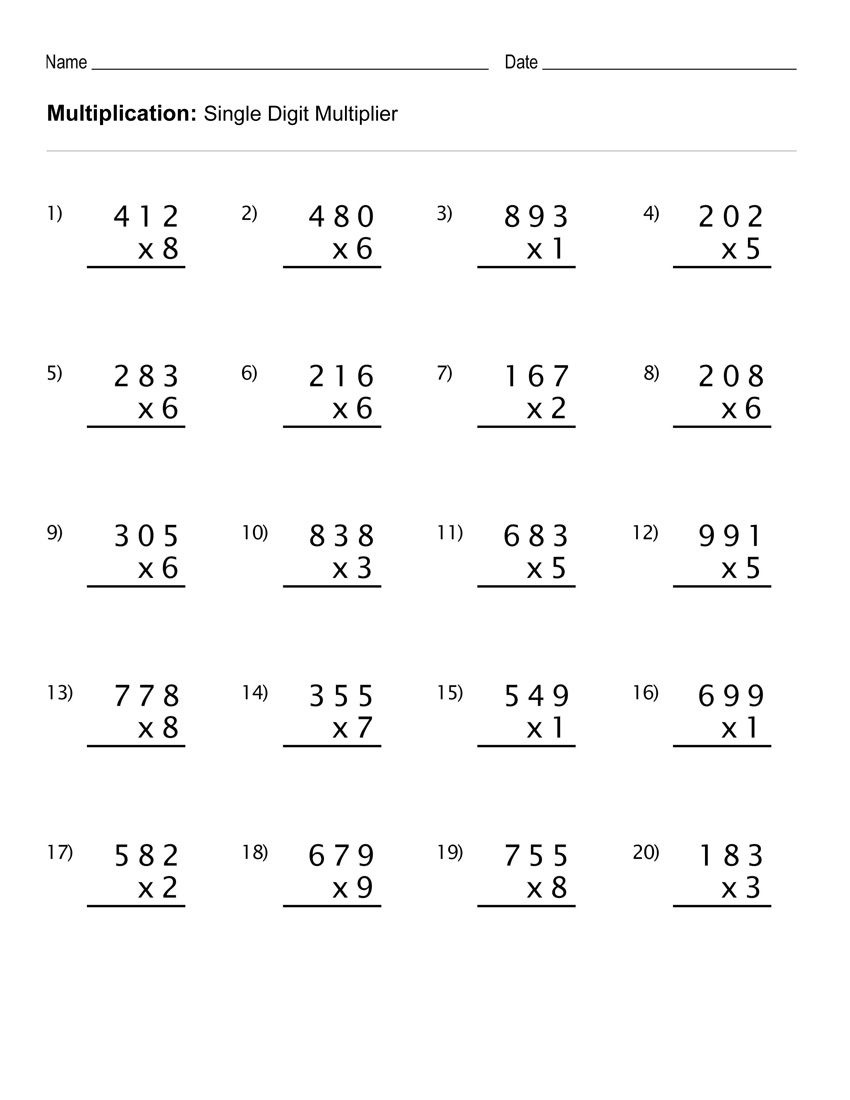 4Th Grade Multiplication Worksheets - Best Coloring Pages For Kids intended for Printable 4th Grade Math Worksheets