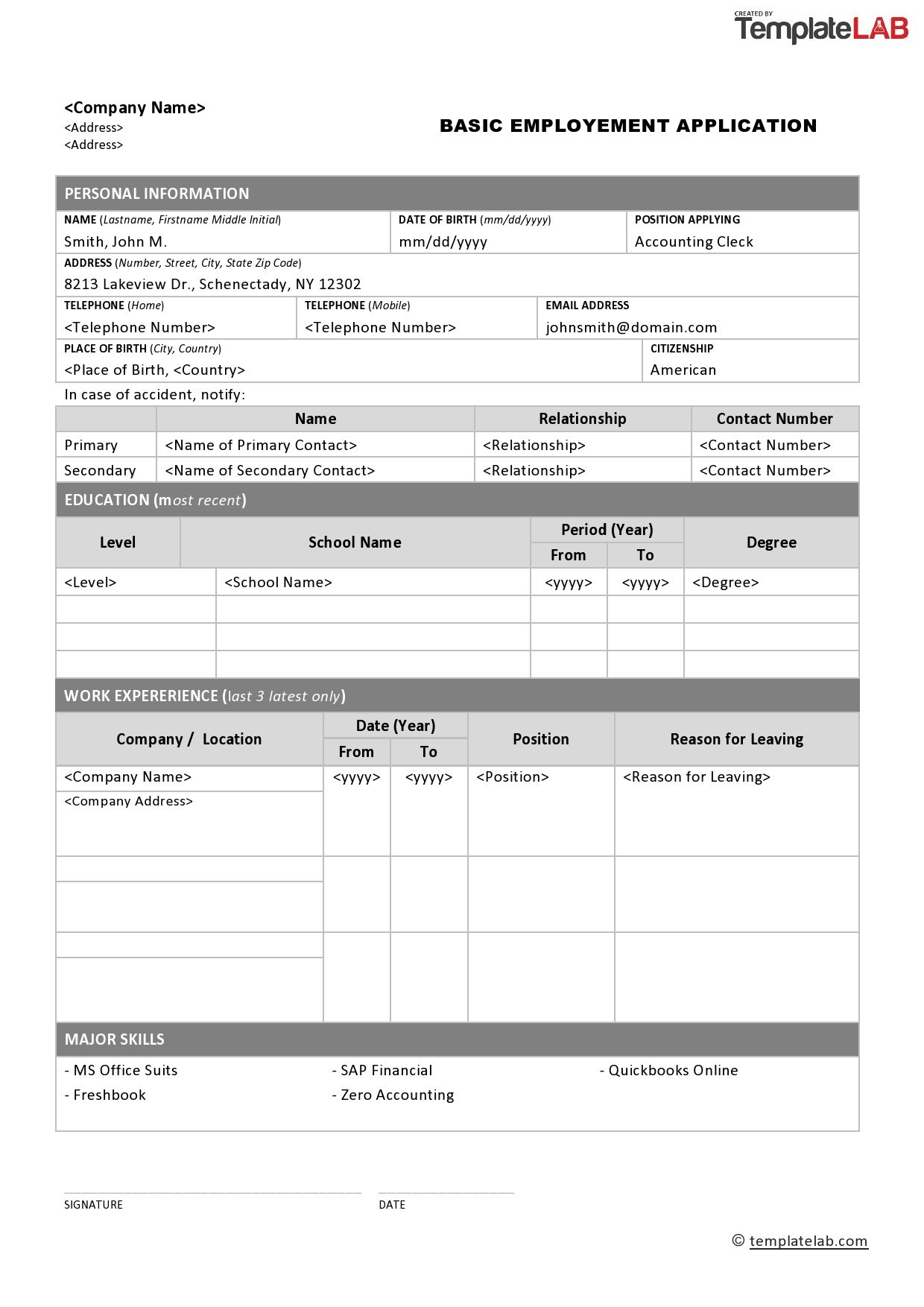 50 Free Employment / Job Application Form Templates [Printable] ᐅ in Printable Job Application Form