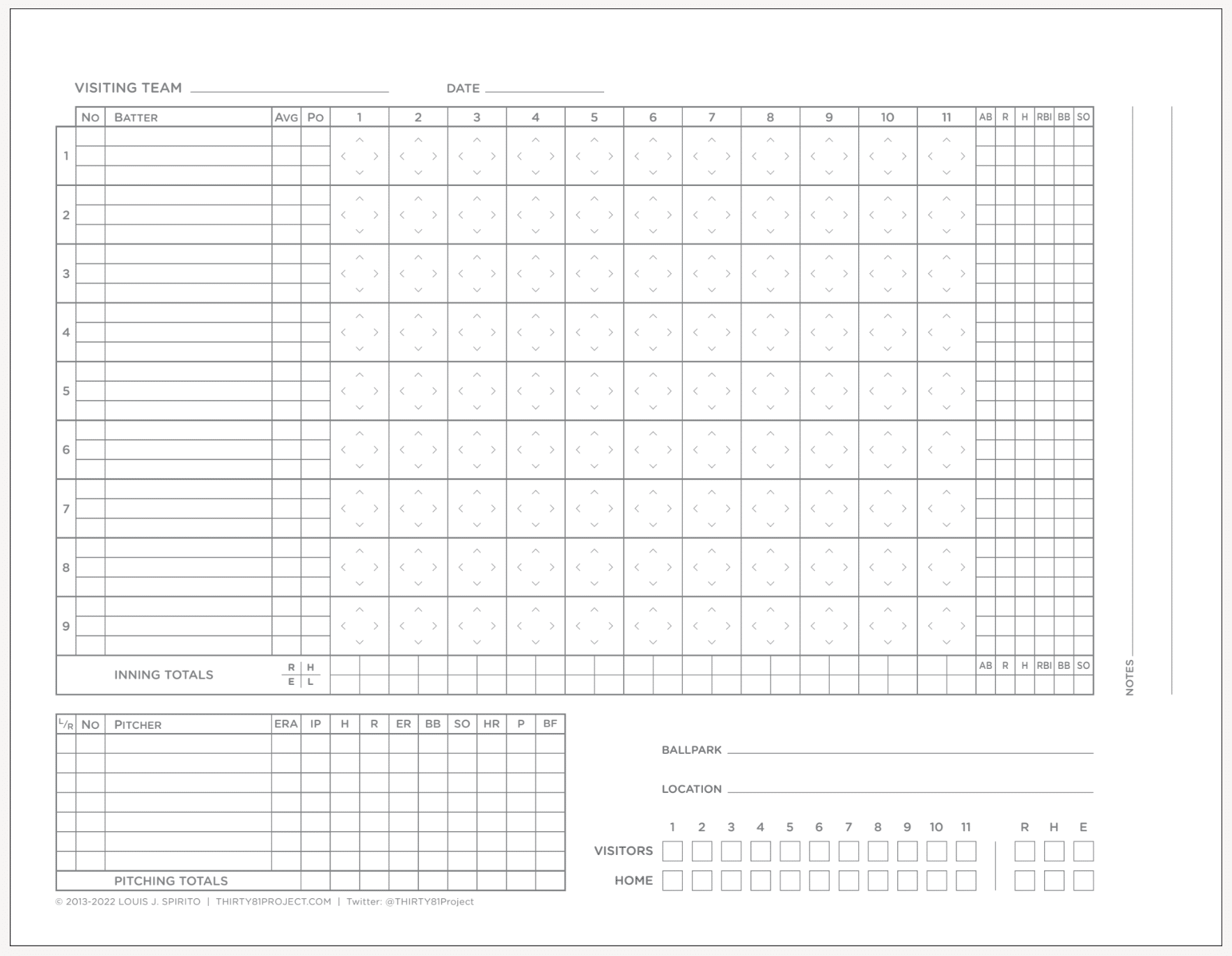 6 Free Printable Baseball Scorecards/Scorebook Pages for Baseball Scoring Sheet Printable