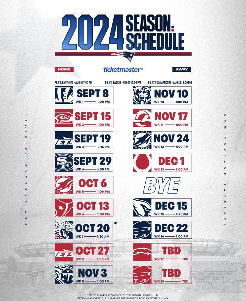 6 Observations On The Patriots 2024 Schedule – New England pertaining to Patriots Schedule 2024 Printable