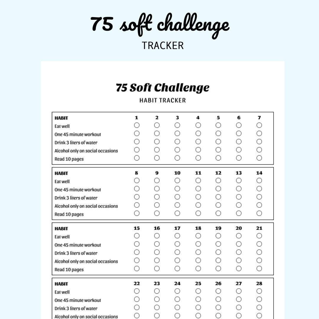 75 Soft Challenge Tracker Vorlage Printable / Digitaler Download / Ipad - Etsy.de throughout 75 Soft Challenge Printable