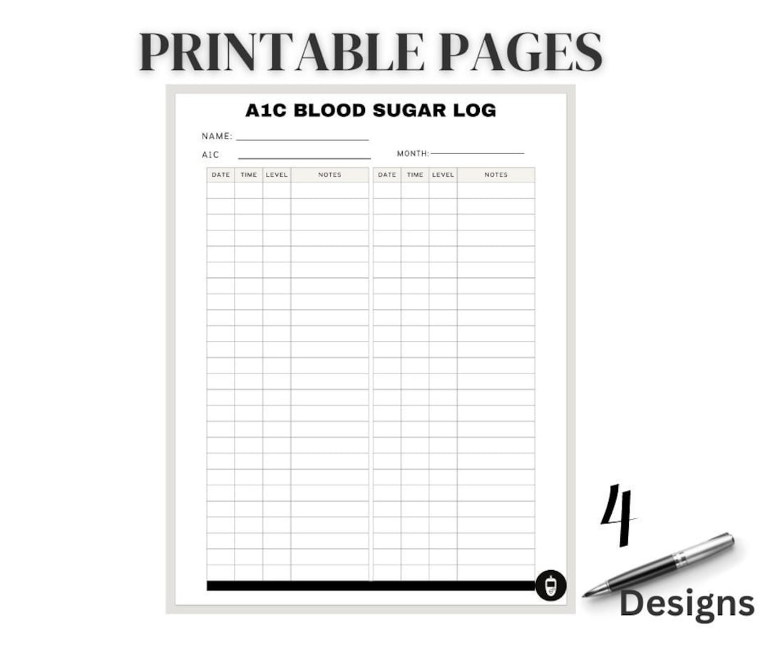 A1C Blood Glucose Tracker, Printable Blood Sugar Log, Medical within Weekly Printable Aic Chart Printable